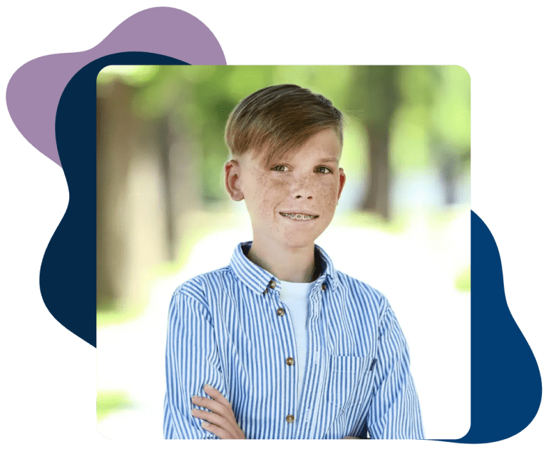 Young boy with metal braces