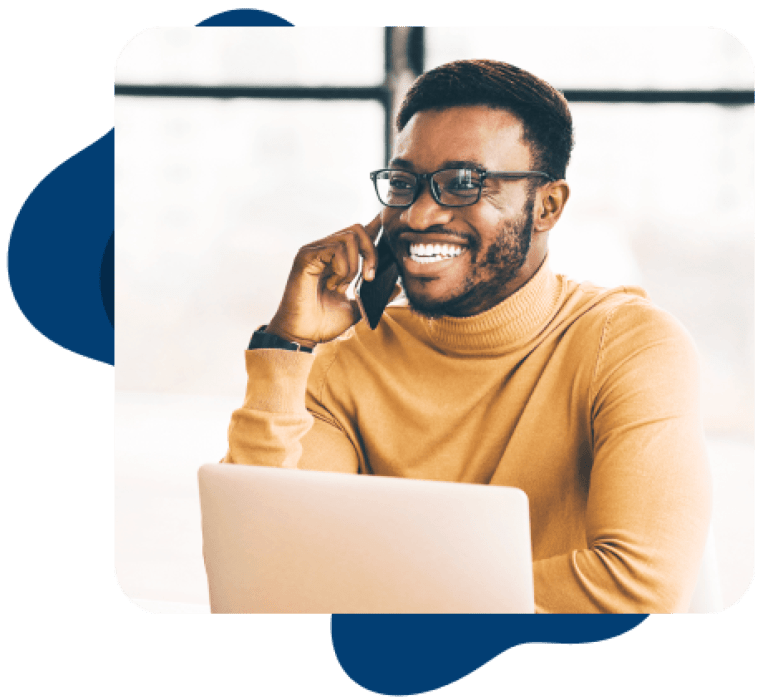 Happy orthodontic patient on phone