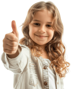 Happy smiling child gives thumbs up